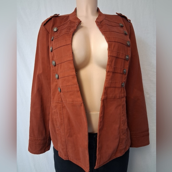 Chico's Burnt Orange Military Jacket Size 2 Usa Size 12/14 - Picture 5 of 16